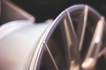 close up of a car alloy wheel and rim, selective focus