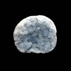 Crude celestine on black background 