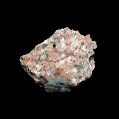 rock crystal with haematite druse on black background 