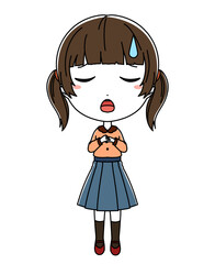 困った表情の女の子の全身イラスト
