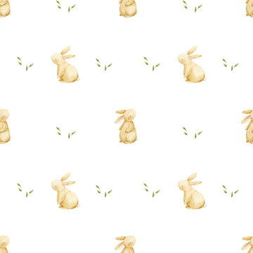 seamless pattern watercolor cute little rabbits 