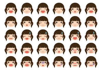 笑顔や落ち込んだり困ったり風邪をひいたり色んな表情のおばあちゃんの顔のイラストセット Wall Mural アオフジマキ