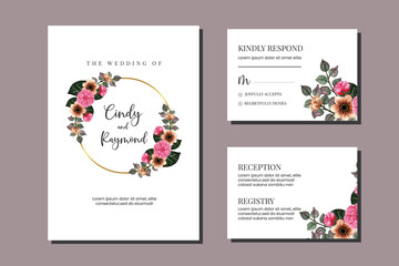 Wedding invitation frame set, floral watercolor hand drawn Camellia Flower design Invitation Card Template