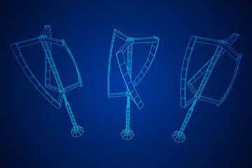 Darrieus wind turbine. Windmill generator wireframe low poly mesh. Vector illustration