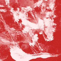 Red ink and watercolor texture on white paper background. Paint leaks and decalcomania effects. Hand-painted gouache abstract image. Mess on the canvas.