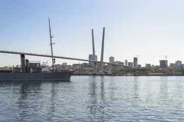 Obraz premium cityscape of Vladivostok with part of Golden bridge