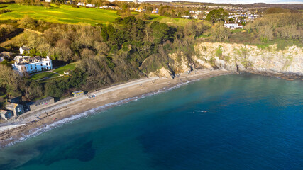 Aerial view of porthpean bay in saint Austell, Cornwall, UK.
