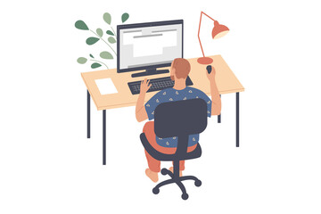 Man sits at the table and works