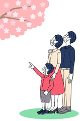 桜　お花見　家族　親子　マスク