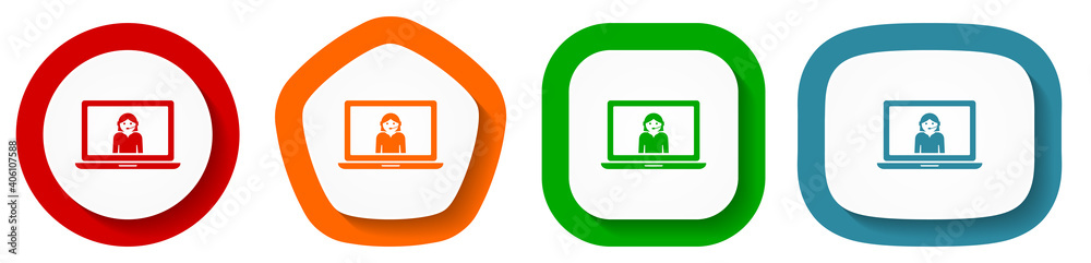 Poster Help, call service, support vector icon set, flat design buttons on white background