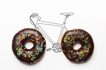 Bicycle from doughnut chocolate iced with sprinkles
