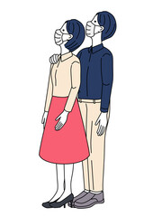 夫婦　カップル　見上げる　マスク