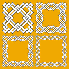 Set of magic knotting frames. 4 square decorative logo elements with stripes braiding for your design.