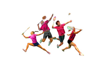 Fototapeta na wymiar Sports poster with badminton players team invitation