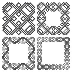 Set of magic knotting frames. 4 square decorative logo elements with stripes braiding for your design.
