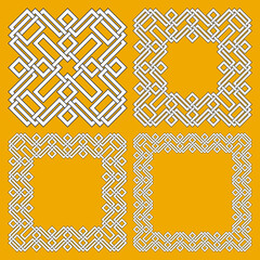 Obraz premium Set of magic knotting frames. 4 square decorative logo elements with stripes braiding for your design.