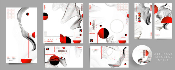 Set Posters design Japanese style templates set invitations to lines abstract background for book cover texture brochure