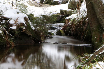 waterfall in the forest snow 
