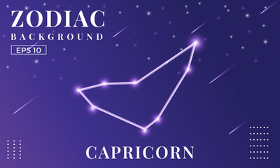 Zodiac Capricorn background at night with beautiful shooting star and stars ornaments. Perfect for copybook brochures, school books, Notebook paper, book, magazine template.