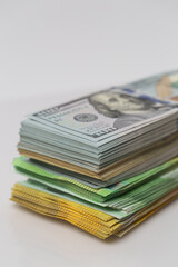 US dollars and Euro banknote 