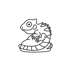 Iguana sitting on a rock cartoon vector line icon v