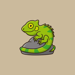 Young Iguana cartoon character sitting on a rock vector illustration for Iguana Awareness Day on September 8