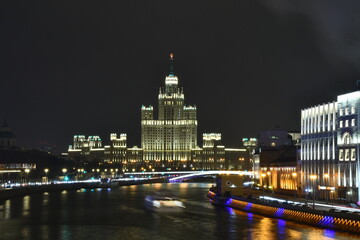 One of the Stalin's skyscraper on Kotelnicheskaya embankment in Moscow, Russia