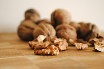 Nuts in a basket on the table.