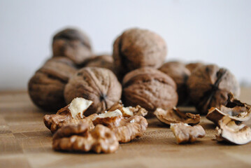 Nuts in a basket on the table.