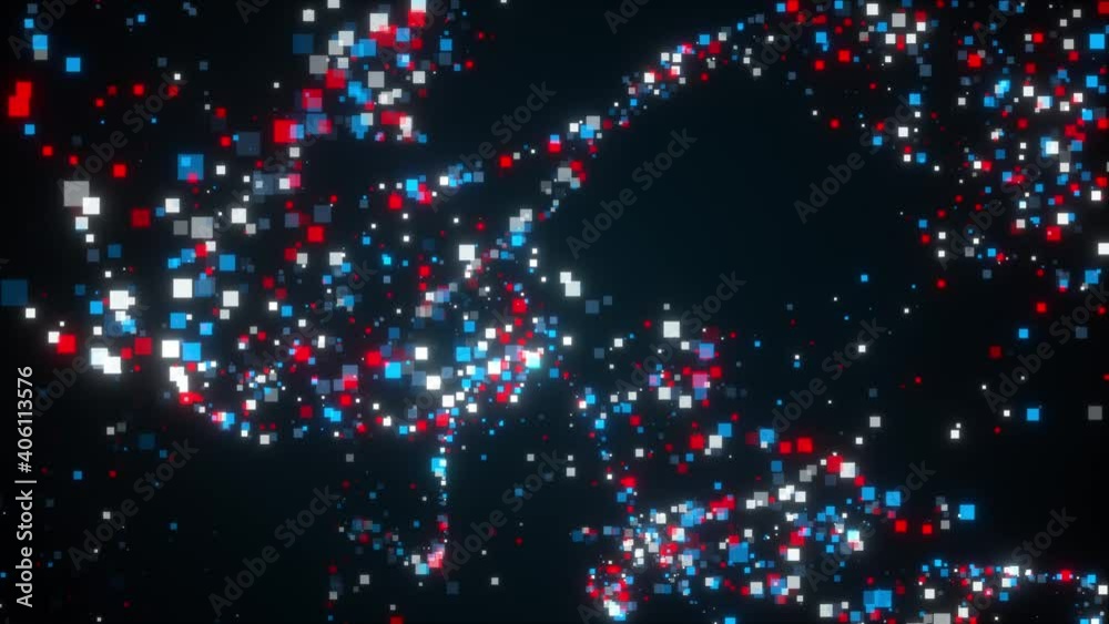 Poster turbulence movement of small square particles. computer generated 3d rendering. abstract background