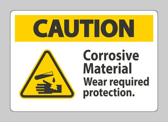 Caution Sign Corrosive Materials,Wear Required Protection