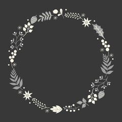 Vector frame of flowers on a black background.