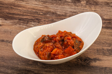 Eggplant saute with tomato and herbs