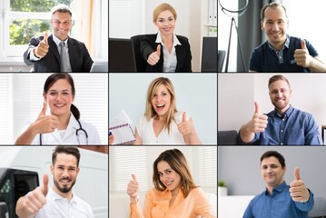 Video Conferencing Thumbs Up Faces Collage