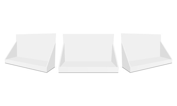 Set Of Display Boxes For Toy Isolated On White Background, Front And Side View. Vector Illustration