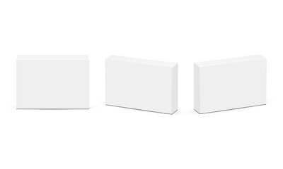 Set of Rectangular Boxes for Pills or Medicaments, Front and Side View, Isolated on White Background. Vector Illustration