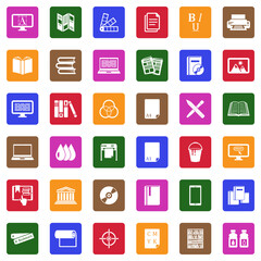 Publishing Icons. White Flat Design In Square. Vector Illustration.