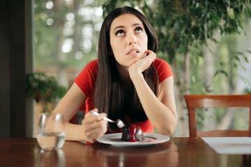 Woman Feeling Guilty for Eating Chocolate Cake