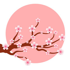 Happy Valentine's Day! Beautiful Sakura Tree! Abstract paper art 3D Sakura on Pink background. Valentines Day greeting  card. Vector isolated illustration