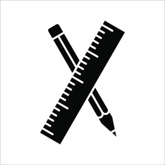 Pencil and ruler icon isolated on white background