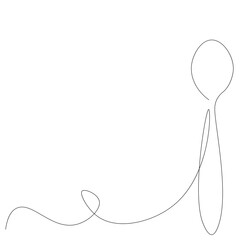 Spoon one line drawing on white background, vector illustration