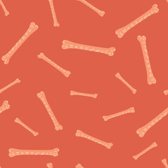 Random seamless pattern with simple light bone elements. Pink background. Pets toy ornament.