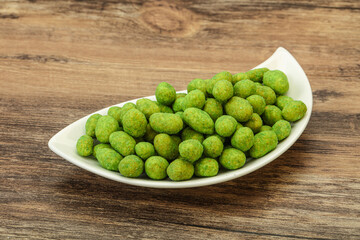 Spicy wasabi peanuts in the bowl