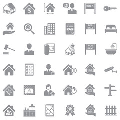Real Estate Icons. Gray Flat Design. Vector Illustration.