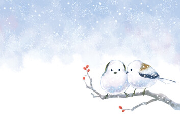 寒中見舞いテンプレート　シマエナガの可愛いイラスト
