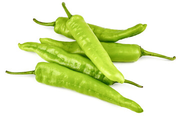 fresh green banana peppers or sweet peppers (capsicum annuum) isolated on a white background