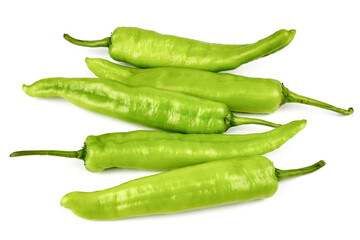 fresh green banana peppers or sweet peppers (capsicum annuum) isolated on a white background