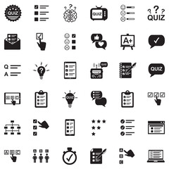 Quiz Icons. Black Flat Design. Vector Illustration.