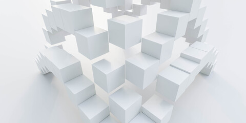 abstract white cubes arranged in white space 3d render illustration