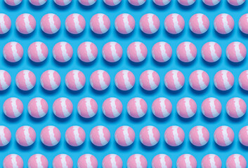 Bath ball bomb aroma cosmetic soap pattern on blue background top view